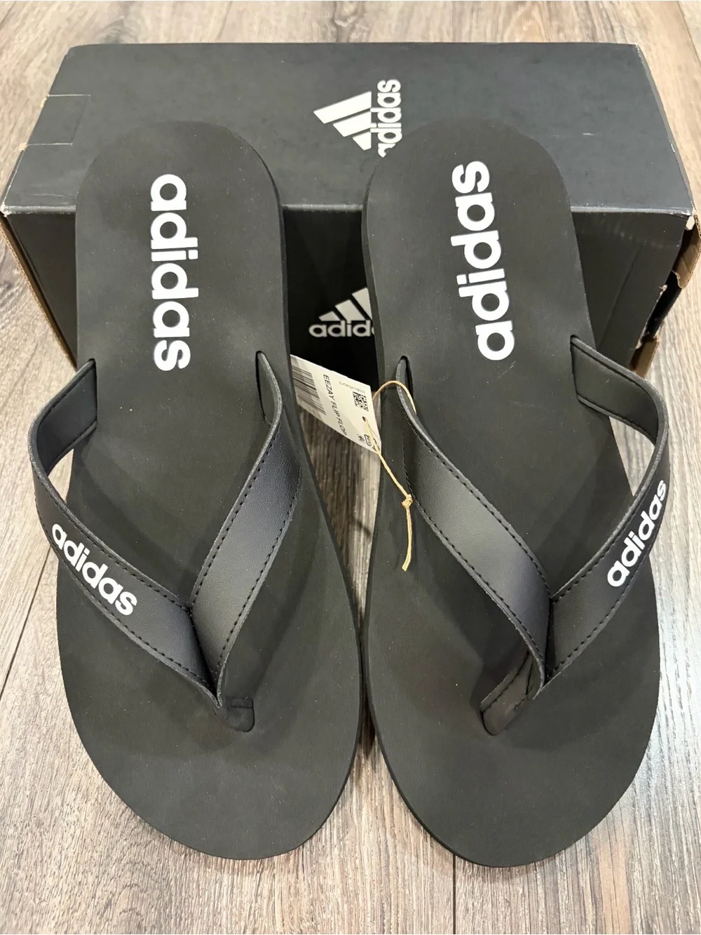 adidas Black Men's Flip Flops with White Logo